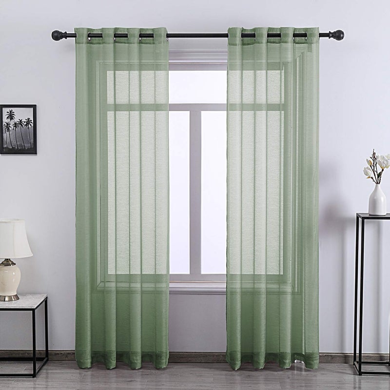 DONREN 96 Inch Sheer Curtains Grommet 2 Panel Faux Linen Voile Drapes Textured Sheer Curtains for Living Room Bedroom,Sage - Image 1